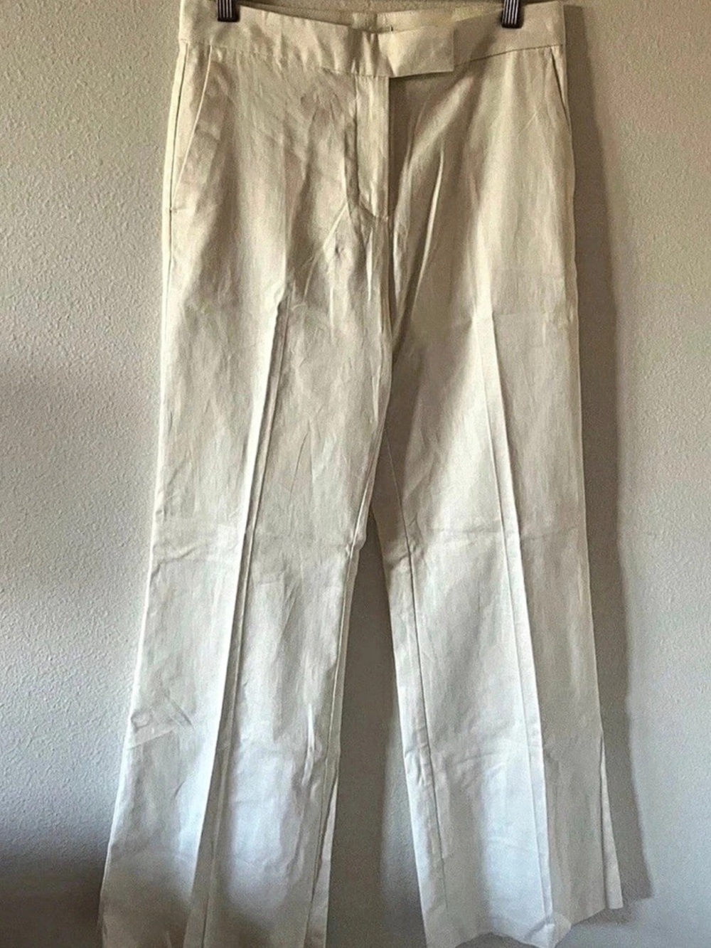 H&M Linen-Blend Tailored Trousers Wide Leg Linen Pants in White Size 4 NWT